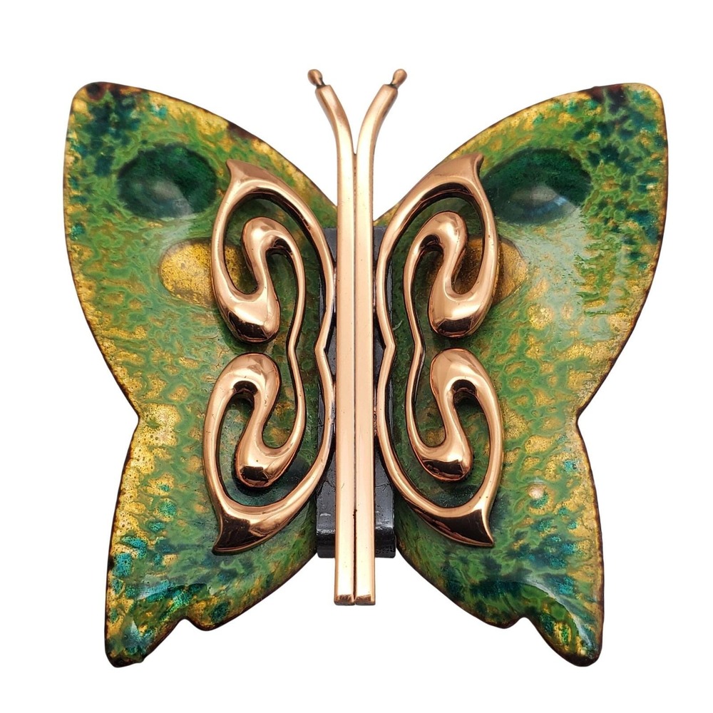 Matisse Renoir Butterfly Copper Brooch Green Enamel Pin Nature Art Modernist MCM